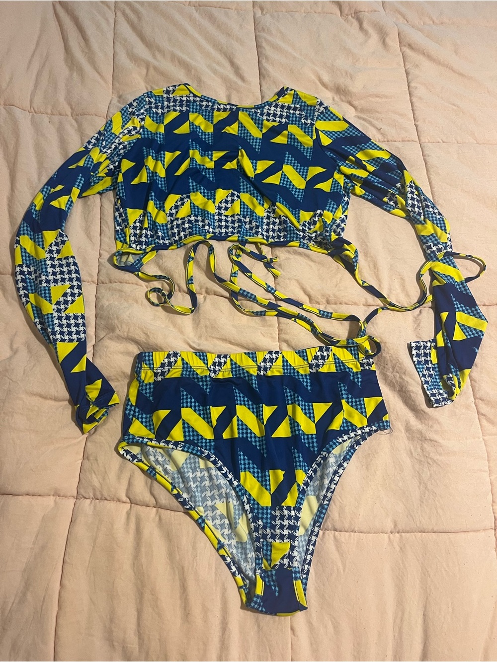 Geometric Navy and Yellow Two-Piece Swim Set